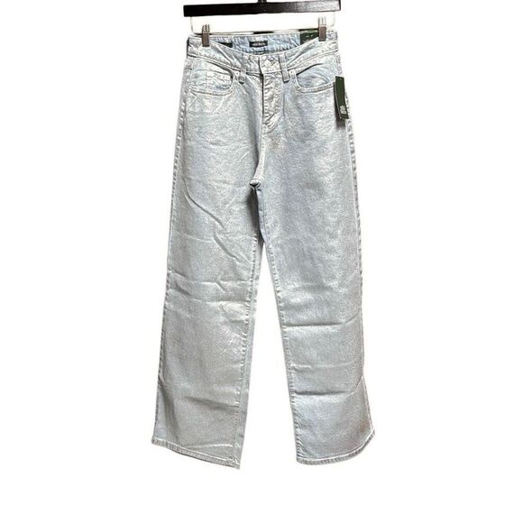 Wild Fable Women’s Silver Coated Wide Leg High Rise Baggy Jeans Size 2 Reg NEW - Picture 1 of 6